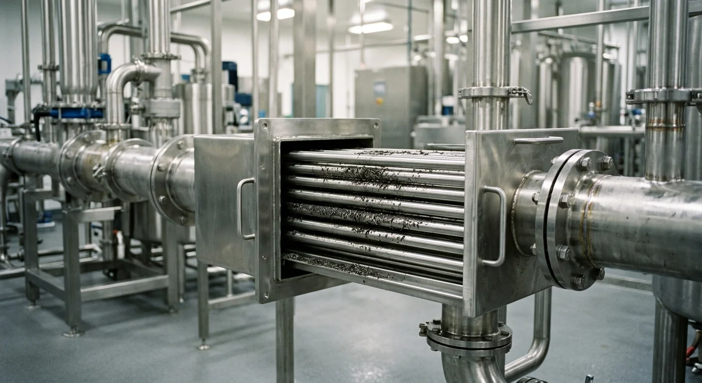 Grade de magnetização dos imãs de neodímio: barras horizontais de inox retendo partículas escuras em tubulação industrial.